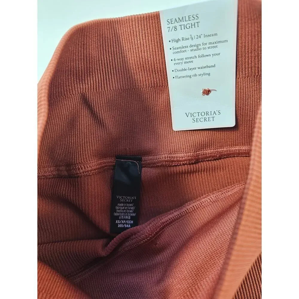 NWT Victoria's Secret XS orange seamless high rise 7/8 length tights stretch